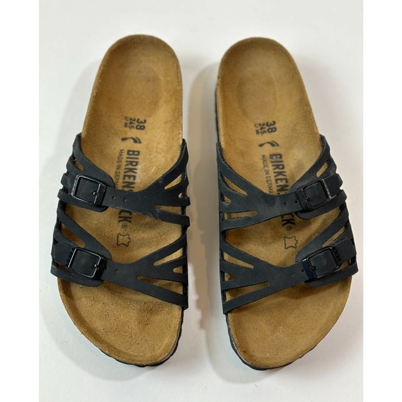 Birkenstock Granada Black Slides Two Strap Sandals Size 38 US 7 M5 EUC - Picture 8 of 9
